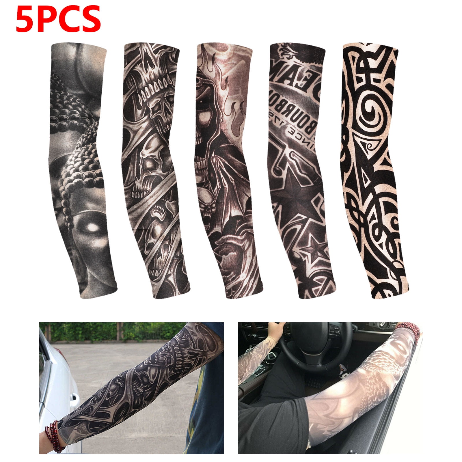 Green Adult Man Pattern Arm Sleeves Stretch Cover UV Sun Protection Large size 