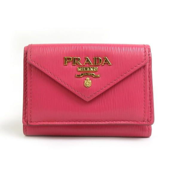 Pre-Owned PRADA Tri-fold wallet in leather, pink, for women, r10645a (Good)
