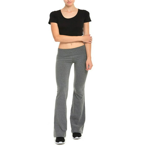 Women Fold-Over Waistband Stretchy Cotton Blend Yoga Pants with A