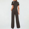 thumbnail image 2 of TaTaai Women's Summer Solid Color Short Sleeve Top Wide Leg Pants Mesh Splicing Casual Sport 2 Piece Outfit Soft Comfortable for Daily Wear Gift, 2 of 8