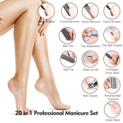 FVSA Nail Kit, 20 in 1 Pedicure Kit: Foot Scrub, Callus Remover, Cuticle Care, Toe Clippers, More for Manicure and Pedicure
