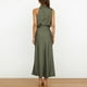 thumbnail image 5 of Vestido largo de satén para mujer con cuello alto, sin mangas y abertura lateral - Vestido formal/informal de noche para bodas/cócteles, 5 of 7