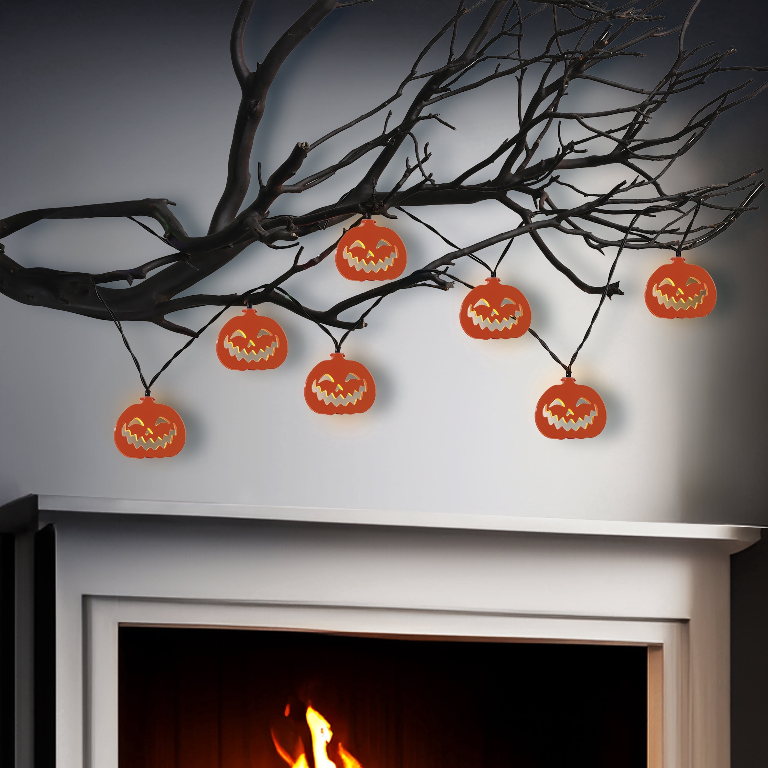 Indoor 10-Count Battery-Operated LED Metal Pumpkin String Lights, Orange, 4.5', Halloween by Way To Celebrate