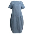 thumbnail image 4 of Vestido suelto de mujer, vestido largo midi vintage de verano de manga corta Irfora Azul L, 4 of 7
