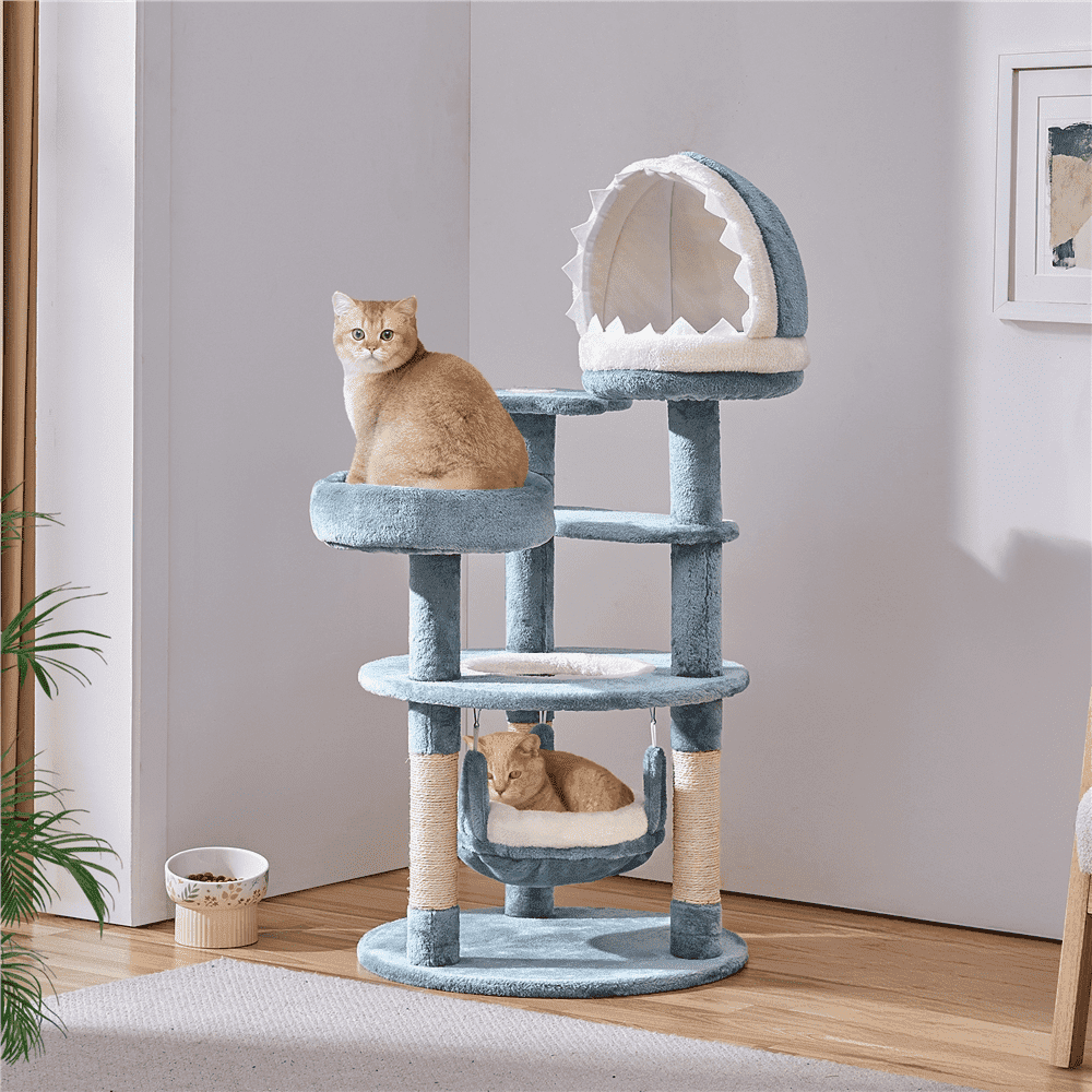 Yaheetech 45''H Multi-Level Ocean-Themed Cat Tower with Scratching Posts & Hammock, Blue