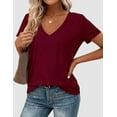 thumbnail image 4 of PRETTYGARDEN Women's V Neck T Shirts Summer Short Sleeve Spring Going Out Tops Casual Loose Fit Basic Tees Beach Clothes, 4 of 10