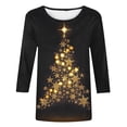 thumbnail image 4 of IROINNID Long Sleeve Shirts for Women Christmas Crewneck 3/4 Sleeve Pullover T-shirt Loose Fit Casual Holiday Tops,Black, 4 of 5