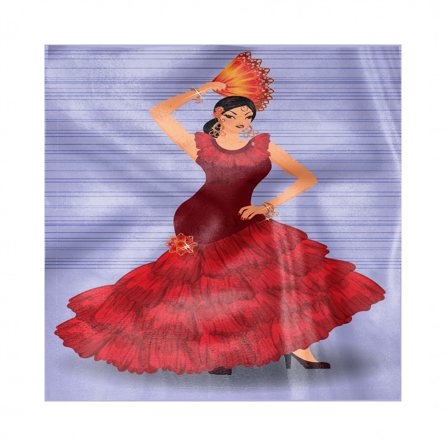 Spanish Decorative Napkins Set of 4, Daincing Cartoon Lady with a Fan