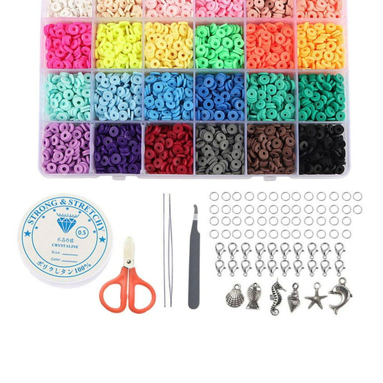 XIMISHOP 7200 Pcs Clay Beads Kit for Bracelet Making, 48 Color Polymer Flat  Clay Beads Spacer Heishi Letters Beads Kit with Charms Kit for Jewelry