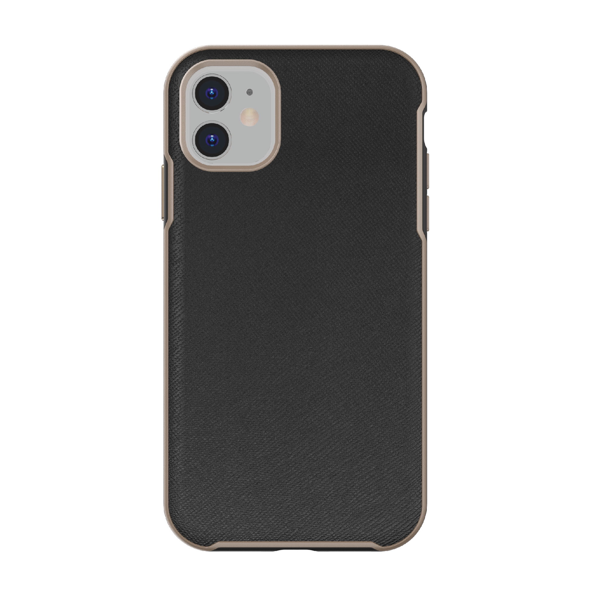 onn. Vegan Leather with Gold Metallic Trim Case for iPhone 11/XR, Black