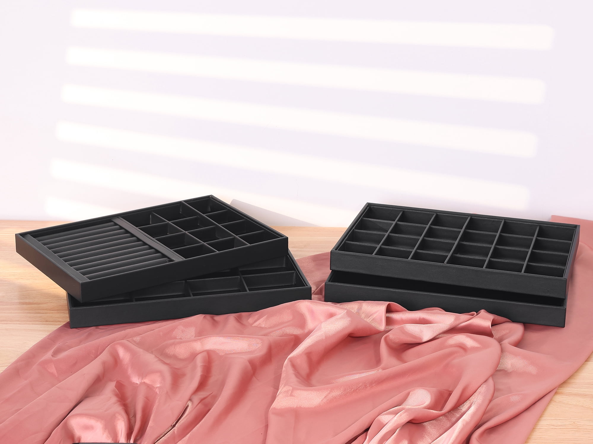 Unique Bargains  Stackable Jewelry Organizer Trays with Removable Dividers Black-12 Grid Tray