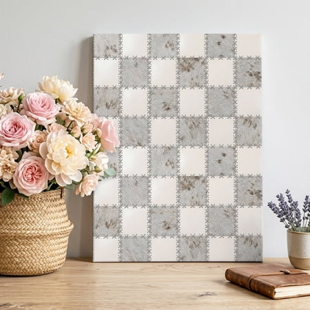 Abstract Gray Patchwork Canvas Wall Art Country Farmhouse Minimalist Grey Marble Plaid Framed Canvas Wall Decor Picture Print Artwork Decorations for Living Room Office Ready to Hang 24 x 16