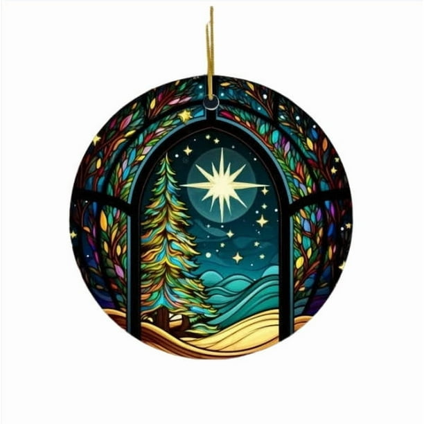 2D Circular Christmas Tree Hanging Ornament, Festive Holiday Decor for Home Party, Elegant Round Decorative Accent, Seasonal Celebration Embellishment, Indoor Outdoor Decoration for Xmas