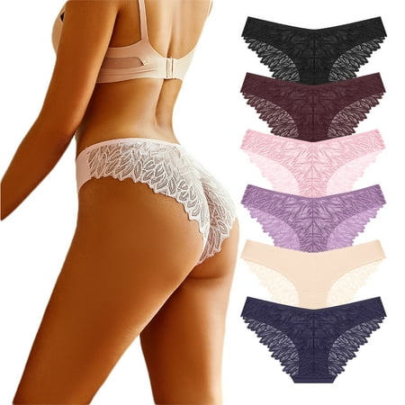 

6Pack Seamless Underwear for Women Sexy Lace No Show Bikini Panties Soft High Cut Invisible Cheeky Briefs S-XL