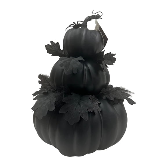 Way to Celebrate Harvest Black Pumpkin Stack Arrangement, 14-Inch Decoration