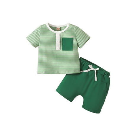 

Bagilaanoe 2pcs Toddler Baby Boy Short Pants Set Striped Short Sleeve T Shirt Tops + Shorts 6M 12M 18M 24M 3T Kids Casual Summer Outfits