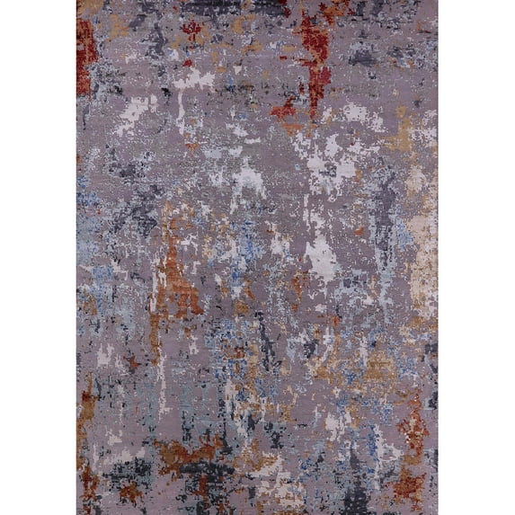 Ahgly Company Indoor Rectangle Mid-Century Modern Purple Oriental Area Rugs, 7' x 9'