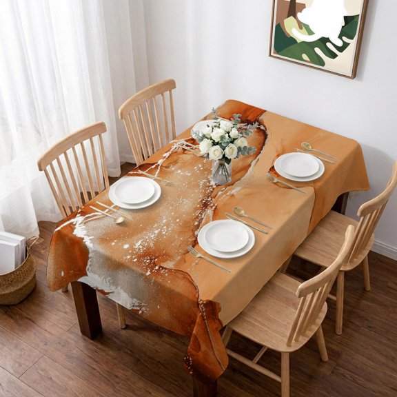 Marble Burnt Orange Table Cloth Waterproof Tablecloths, Modern Abstract Ink Painting Luxury Tablecloth Dining Table Cover for Kitchen Party Tabletop Outdoor, Rectangle Tablecloth 60x102 Inch