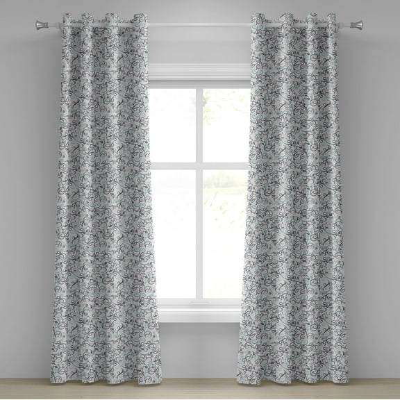 Ambesonne Floral Grommet Curtain, Damask Antique Curls, 50" x 108", Grey Pale Blue White
