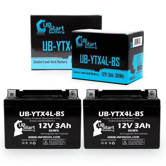 2-Pack UpStart Battery Replacement 2006 Yamaha TTR125E/LE Electric Start 125CC Factory Activated, Maintenance Free, Motorcycle Battery - 12V 3Ah, UB-YTX4L-BS