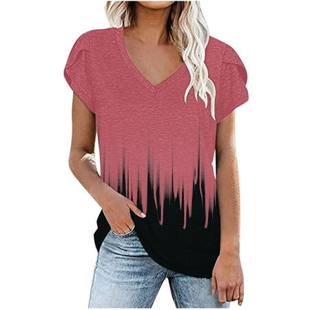 Tops for Women Soft Gradient Color V Neck T-shirt Beach Blouse Tunic ...