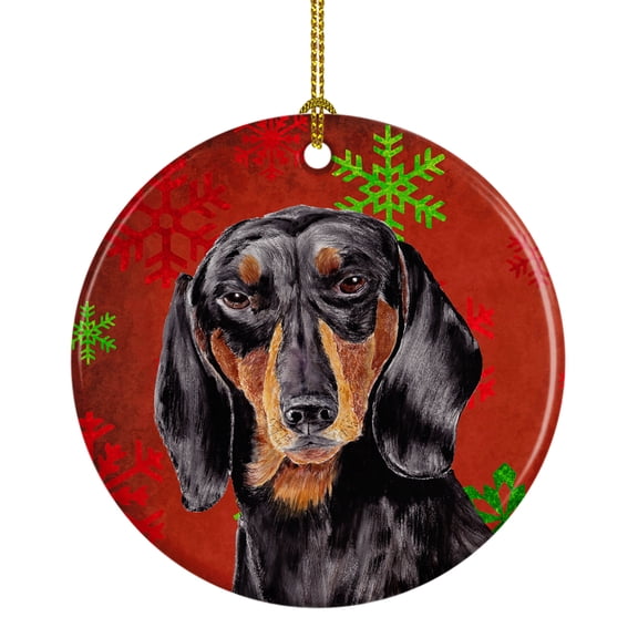 Dachshund Red Snowflakes Holiday Christmas Ceramic Ornament SC9403