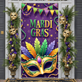 thumbnail image 5 of Purple Gold Green Mardi Gras Banner Feather Decor Carnival Display Beaded Garland Masquerade Mask Festive Backdrop for Carnival Party Mardi Gras Celebration Masquerade Ball, 5 of 9
