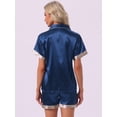 thumbnail image 4 of DARING DIVA Women's Satin Pajamas Sleepwear Button Down Contrast Color Tops M Blue, 4 of 7