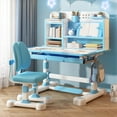 thumbnail image 3 of Fompes Kids Desk and Chair Set Height Adjustable Child's School Study Writing Tables Kids Tiltable Desk with Sitting Corrector Bookstand Storage Drawer Foot Pedal for Boys and Girls - Blue, 3 of 12