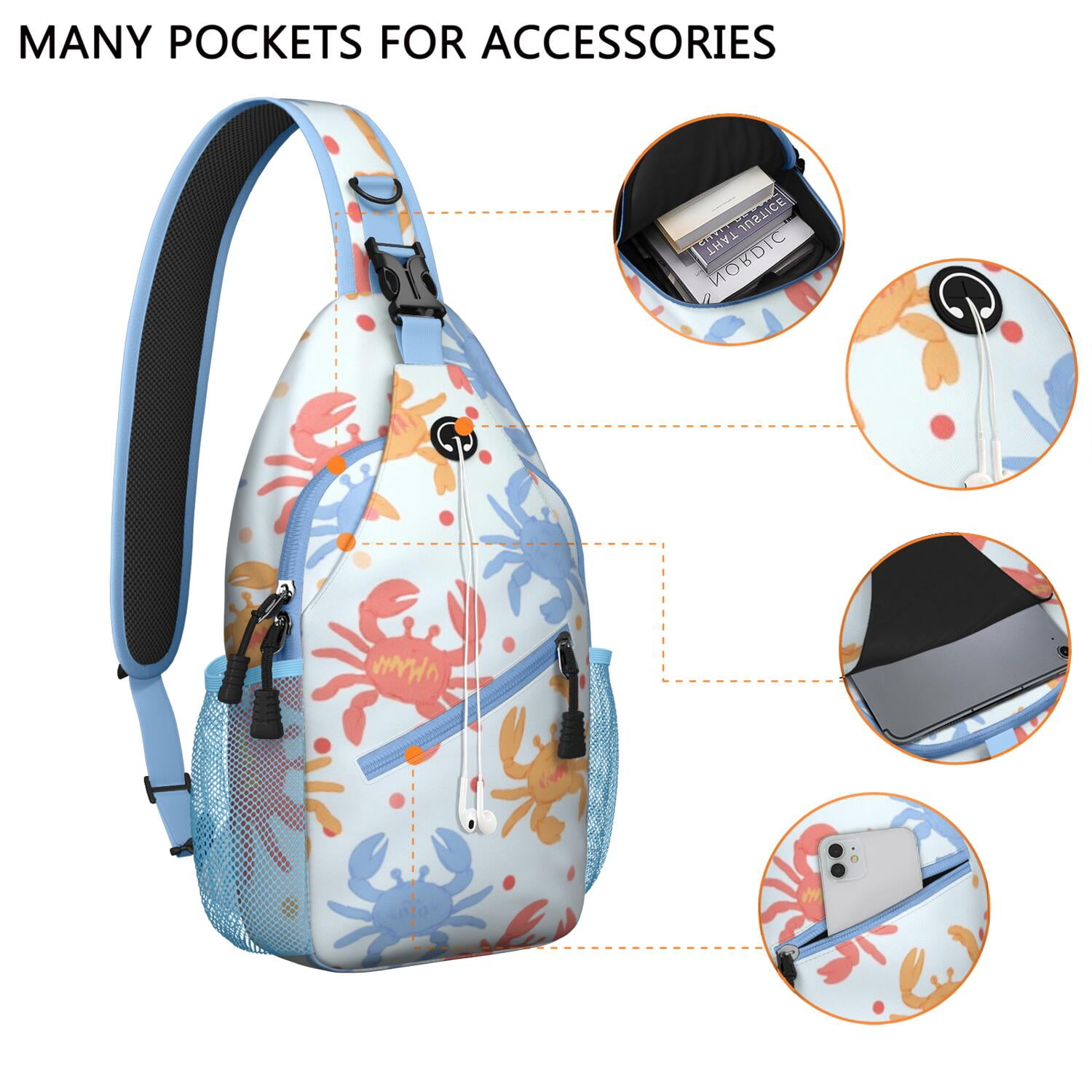 Chest Bag Crossbody Shoulder Bag Crossbody Shoulder BagTravel Sling Bag for Men Women Travelers Marine Adorable Crab