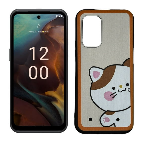 For Nokia XR21 TPU Flexible Skin Cover Cellphone Case Tempered Glass - Cat