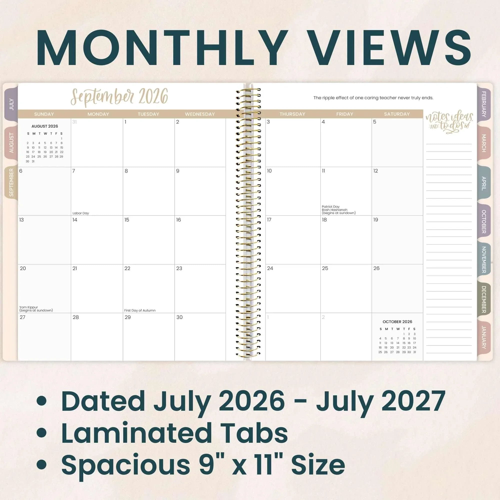 bloom daily planners 2026-2027 Academic Teacher Planner, 13-Month Lesson Plan Book, 9" x 11", Interchangeable Cover, Cool Tones