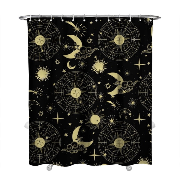 Gothic Shower Curtain Set - Dark Celestial Moon & Star Print, Mystical Cosmic Bath Decor, Waterproof Polyester 72"x84", Goth Aesthetic Gift