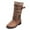Brown, variant on FRSASU Women Boots ,Women Boots Winter Buckle Strap Chunky Heels Slip On Ladies Footwear Shoes