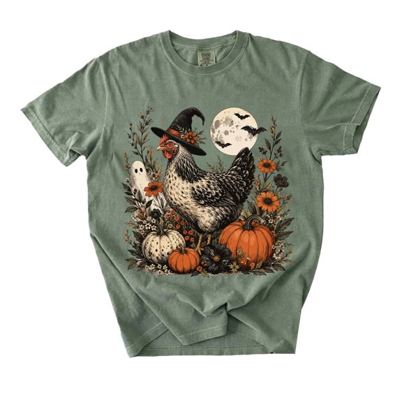Halloween Chicken T-Shirt, Funny Fall Hen Graphic, Cottagecore Chicken Lover Tee