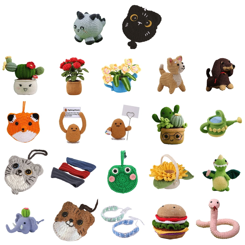 Crochet Kits Plant Crochet Yarn Set Cute Animal Crochet Kits DIY Beginners Crochet Kits with English Video Tutorials