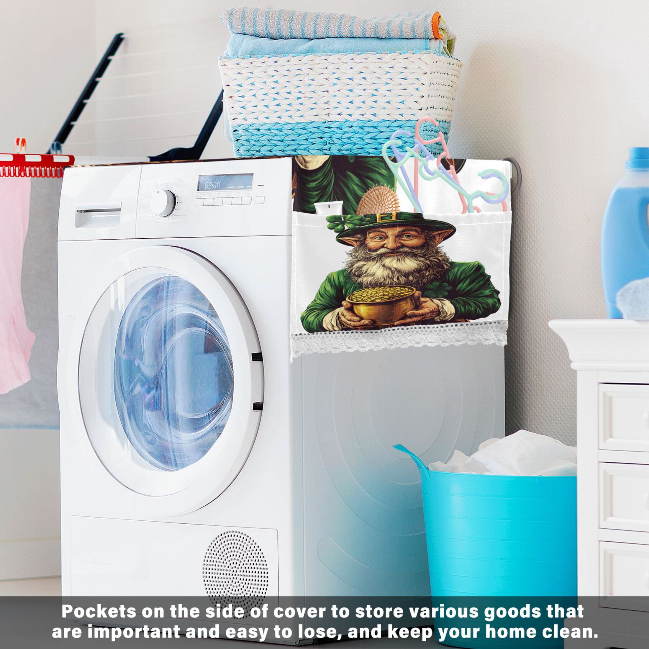 WOBOGO Stpatricks Day Leprechaun Washing Machine Cloth Dryer Refrigerator Top Cover Protective Non-Slip Mat For Kitchen Laundry