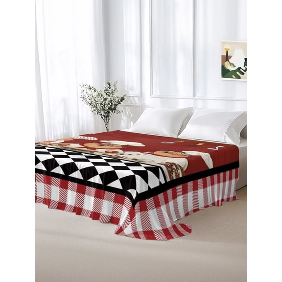 California King Size Flat Sheet Only,Farmhouse Funny Chefs Soft Top Bed Sheets Breathable Bedding Sheet Vintage Red Buffalo Check Microfiber Hotel Luxury Top Sheets