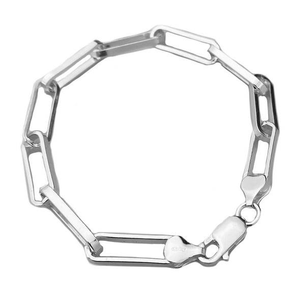 Real Solid 925 Sterling Silver Paperclip Bracelet Italy Paper Clip 8" Inch 6.5MM Thick