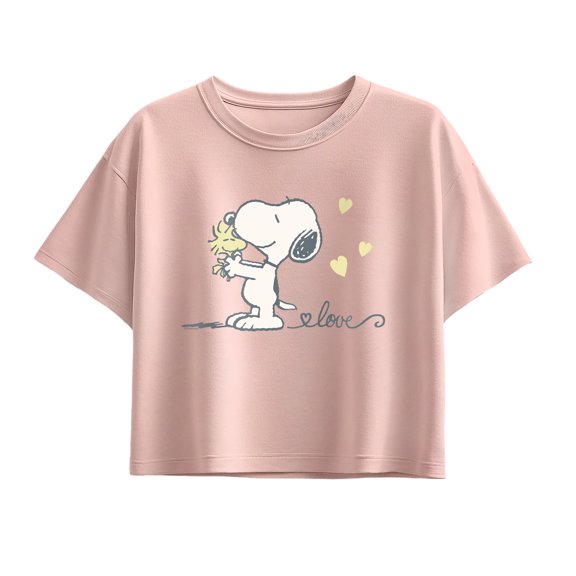 Peanuts - Snoopy & Woodstock Love Short Sleeve Boxy Graphic T-Shirt
