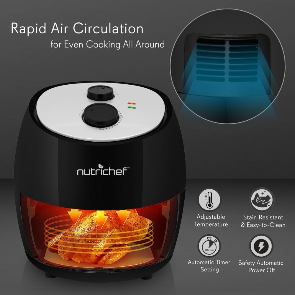 NutriChef PKAIRFR22 - Electric Air Fryer - Oil-Free Kitchen Air Frying with Non-Stick Fry Basket, 3.0L Capacity