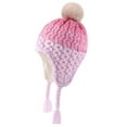 thumbnail image 2 of Boys Girls Kids' Fleece-Lined Beanie Winter Warm Earflap Hat with Pom-Pom and Drawstring, Color Block Thicken Knit Cap, 2 of 5