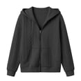 thumbnail image 2 of Womens Zip Up Hoodie Bomber Jacket Cable Textured Crop Sweatshirt Coat with Pockets Fall Outerwear, Dark Gray|Hooded XL, 2 of 8