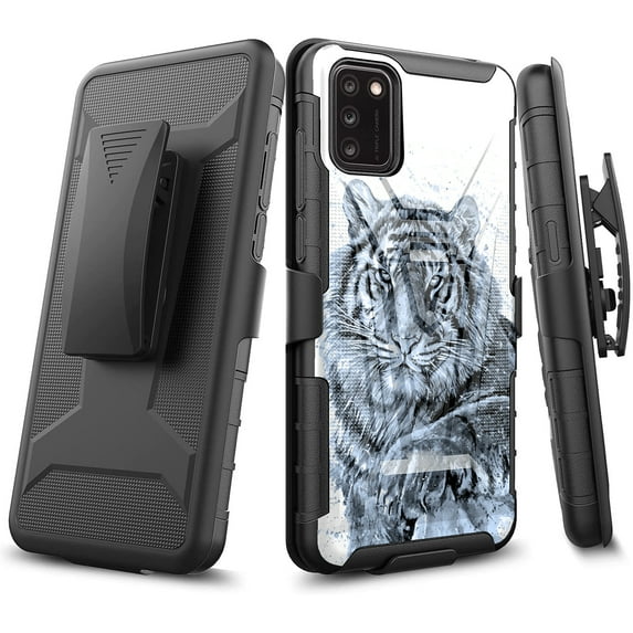 DALUX V Hybrid Kickstand Holster Phone Case Cover Compatible with Alcatel TCL A3X / TCL A600DL (2021) - White Tiger