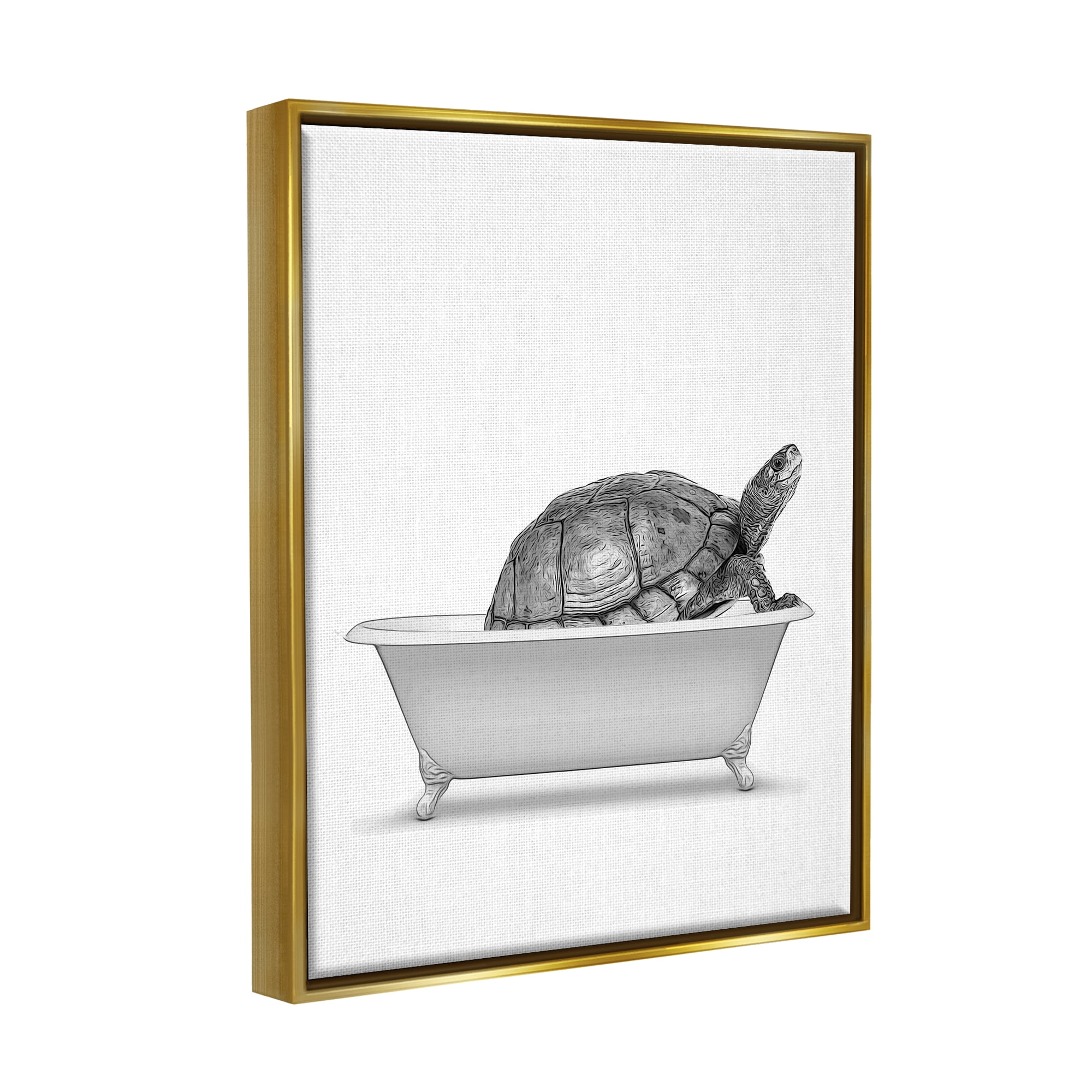 Stupell Industries Tortoise Bathing In Tub Sea Life Animals & Insects Painting Gold Floater Framed Art Print Wall Art