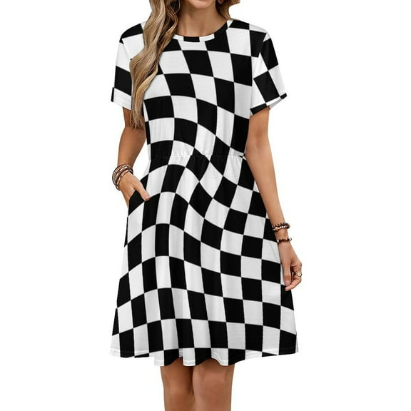 Warped Checkerboard Women's Dress Short Sleeve Summer Sundress Summer Women Clothes