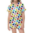 thumbnail image 1 of Toimothcn Ensembles de Tenues pour Bébés Filles Manches Courtes Mignon Étoile Imprimée Pyjamas à Col Extensible Shorts 2 Pcs Ensembles de Vêtements Doux et Confortables pour Usage Quotidien, 1 of 3