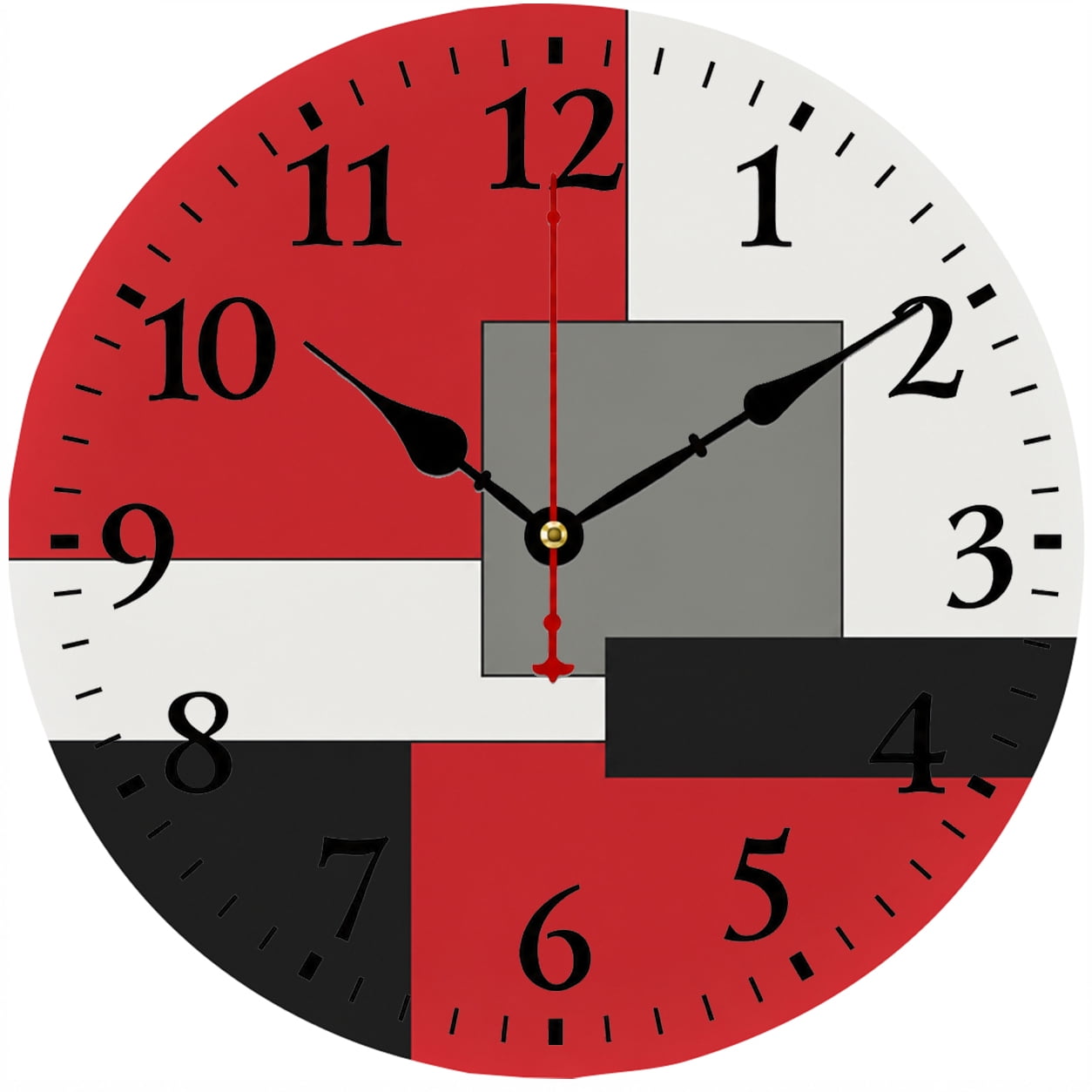 CozyHour 9.84 Inch Modern Wall Clock, Round Decorative Clock with Geometric Abstract Design, Battery Operated Analog Clock for Living Room Bedroom Office Home Decor