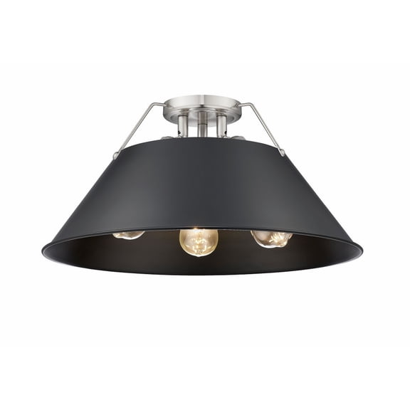 3306-3FM PW-BLK-Golden Lighting-Orwell - 3 Light Flush Mount-9.25 Inches Tall and 18.75 Inches Wide-Pewter Finish-Matte Black Shade Color