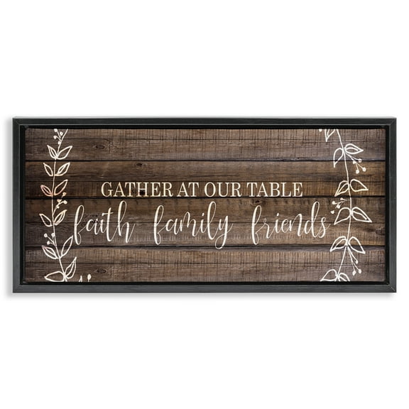 Stupell Industries Faith Family Friends Quote Typography Painting Black Floater Framed Canvas Art Print Wall Art, 25 x 11
